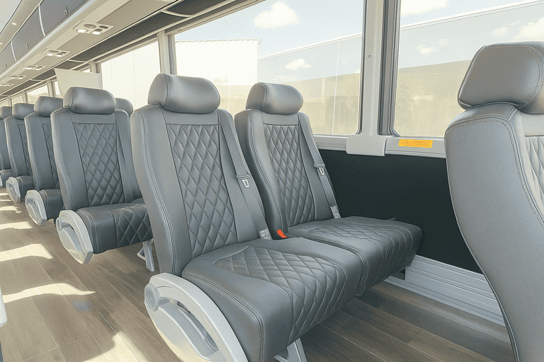 interior of Lawton Shuttle Bus Company charter bus